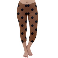 Large Black Polka Dots On Caramel Cafe Brown - Capri Winter Leggings  by FashionLane