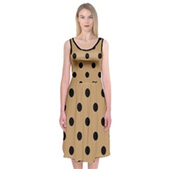 Large Black Polka Dots On Pale Brown - Midi Sleeveless Dress by FashionLane