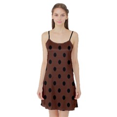 Large Black Polka Dots On Emperador Brown - Satin Night Slip by FashionLane