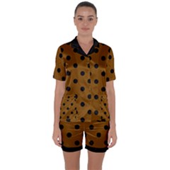 Large Black Polka Dots On Just Brown - Satin Short Sleeve Pajamas Set by FashionLane