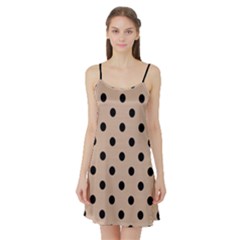 Large Black Polka Dots On Toasted Almond Brown - Satin Night Slip by FashionLane