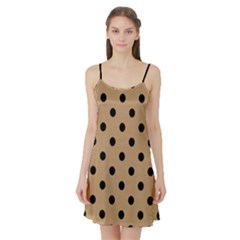 Large Black Polka Dots On Wood Brown - Satin Night Slip by FashionLane