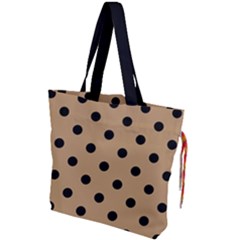 Large Black Polka Dots On Wood Brown - Drawstring Tote Bag by FashionLane