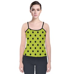 Large Black Polka Dots On Acid Green - Velvet Spaghetti Strap Top by FashionLane