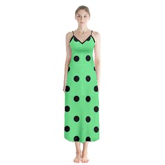 Large Black Polka Dots On Algae Green - Button Up Chiffon Maxi Dress by FashionLane