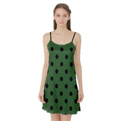 Large Black Polka Dots On Basil Green - Satin Night Slip by FashionLane