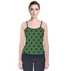 Large Black Polka Dots On Basil Green - Velvet Spaghetti Strap Top by FashionLane