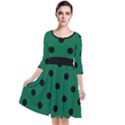 Large Black Polka Dots On Cadmium Green - Quarter Sleeve Waist Band Dress View1