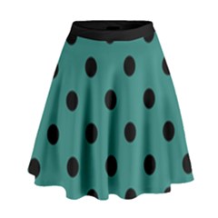 Large Black Polka Dots On Celadon Green - High Waist Skirt by FashionLane