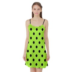 Large Black Polka Dots On Chartreuse Green - Satin Night Slip by FashionLane