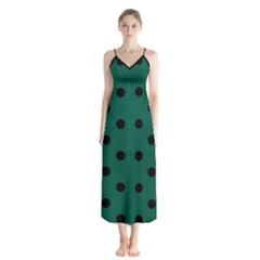 Large Black Polka Dots On Christmas Green - Button Up Chiffon Maxi Dress by FashionLane