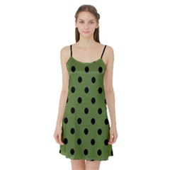 Large Black Polka Dots On Crocodile Green - Satin Night Slip by FashionLane