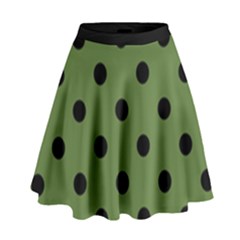 Large Black Polka Dots On Crocodile Green - High Waist Skirt by FashionLane