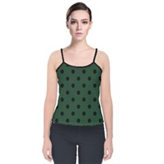 Large Black Polka Dots On Eden Green - Velvet Spaghetti Strap Top by FashionLane