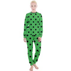 Large Black Polka Dots On Just Green - Women s Lounge Set by FashionLane