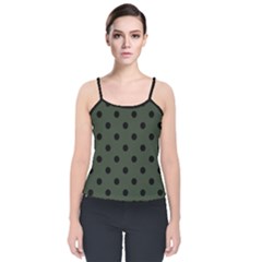 Large Black Polka Dots On Kombu Green - Velvet Spaghetti Strap Top by FashionLane