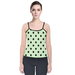 Large Black Polka Dots On Tea Green - Velvet Spaghetti Strap Top by FashionLane