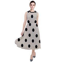 Large Black Polka Dots On Abalone Grey - Round Neck Boho Dress by FashionLane