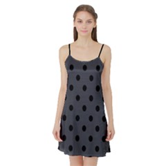 Large Black Polka Dots On Anchor Grey - Satin Night Slip by FashionLane