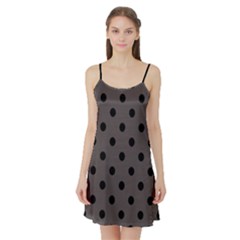 Large Black Polka Dots On Ash Grey - Satin Night Slip by FashionLane