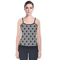 Large Black Polka Dots On Battleship Grey - Velvet Spaghetti Strap Top by FashionLane