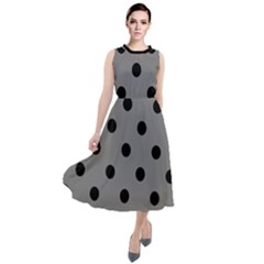 Large Black Polka Dots On Battleship Grey - Round Neck Boho Dress by FashionLane