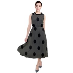 Large Black Polka Dots On Beluga Grey - Round Neck Boho Dress by FashionLane