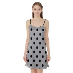 Large Black Polka Dots On Chalice Silver Grey - Satin Night Slip by FashionLane