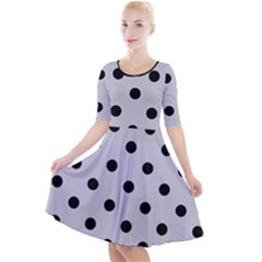 Large Black Polka Dots On Cloudy Grey - Quarter Sleeve A-line Dress by FashionLane