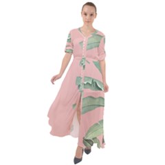 Palm Leaf On Pink Waist Tie Boho Maxi Dress by goljakoff