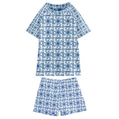 Azulejo Style Blue Tiles Kids  Swim Tee And Shorts Set by MintanArt