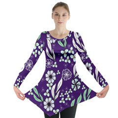 Floral Blue Pattern Long Sleeve Tunic  by MintanArt