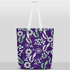 Floral Blue Pattern Full Print Rope Handle Tote (small) by MintanArt