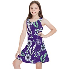 Floral Blue Pattern Kids  Lightweight Sleeveless Dress by MintanArt