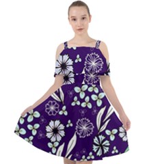 Floral Blue Pattern Cut Out Shoulders Chiffon Dress by MintanArt