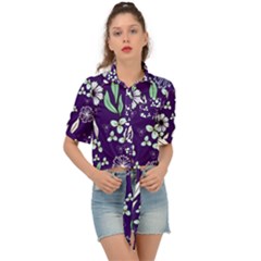 Floral Blue Pattern Tie Front Shirt  by MintanArt