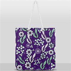 Floral Blue Pattern  Full Print Rope Handle Tote (large) by MintanArt