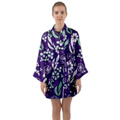 Floral Blue Pattern  Long Sleeve Satin Kimono by MintanArt