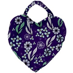 Floral Blue Pattern  Giant Heart Shaped Tote by MintanArt