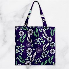 Floral Blue Pattern  Zipper Grocery Tote Bag by MintanArt