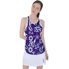 Floral Blue Pattern  Racer Back Mesh Tank Top by MintanArt