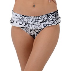 Black And White Graffiti Abstract Collage Frill Bikini Bottom by dflcprintsclothing