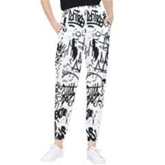 Black And White Graffiti Abstract Collage Tapered Pants by dflcprintsclothing