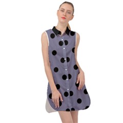 Large Black Polka Dots On Flint Grey - Sleeveless Shirt Dress by FashionLane