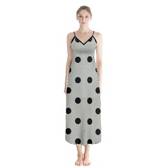 Large Black Polka Dots On Silver Cloud Grey - Button Up Chiffon Maxi Dress by FashionLane