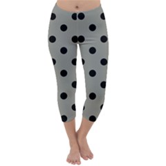 Large Black Polka Dots On Trout Grey - Capri Winter Leggings  by FashionLane