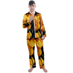 Yellow Poppies Men s Long Sleeve Satin Pajamas Set by Audy