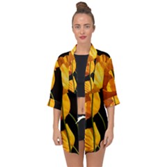 Yellow Poppies Open Front Chiffon Kimono by Audy