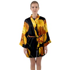 Yellow Poppies Long Sleeve Satin Kimono by Audy