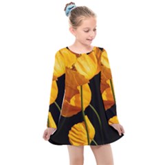 Yellow Poppies Kids  Long Sleeve Dress by Audy